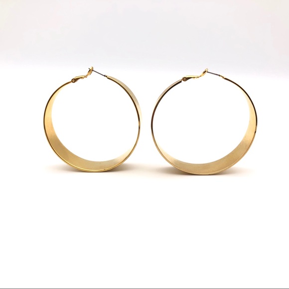Gold Tone Wide Hoop Earrings - Picture 2 of 3